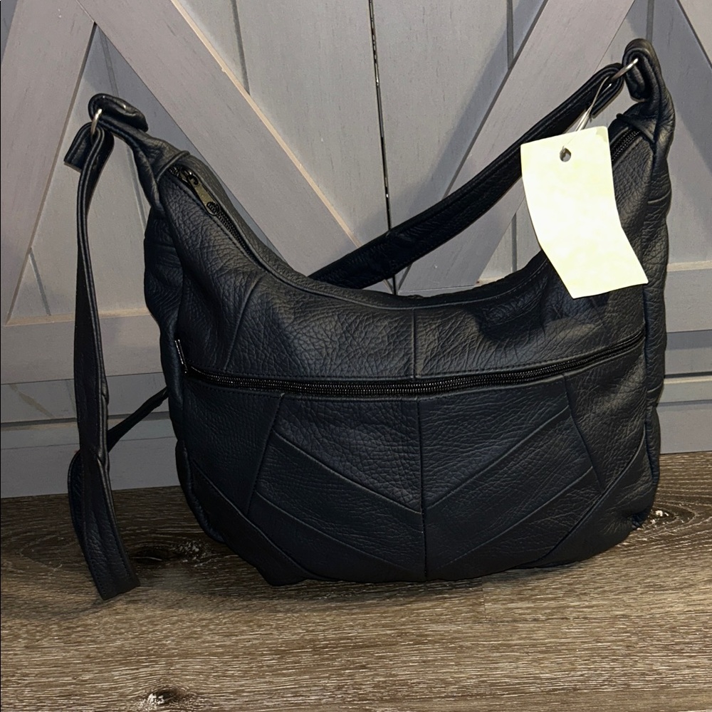 Spring Street Elegant Navy Blue Leather Hobo Bag